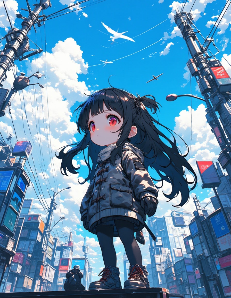 都会の孤独：冬空の下の少女 | の人気AIイラスト・グラビア