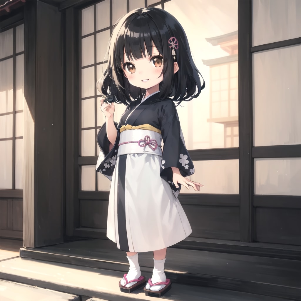 日本屋敷を歩く座敷童子ちゃん