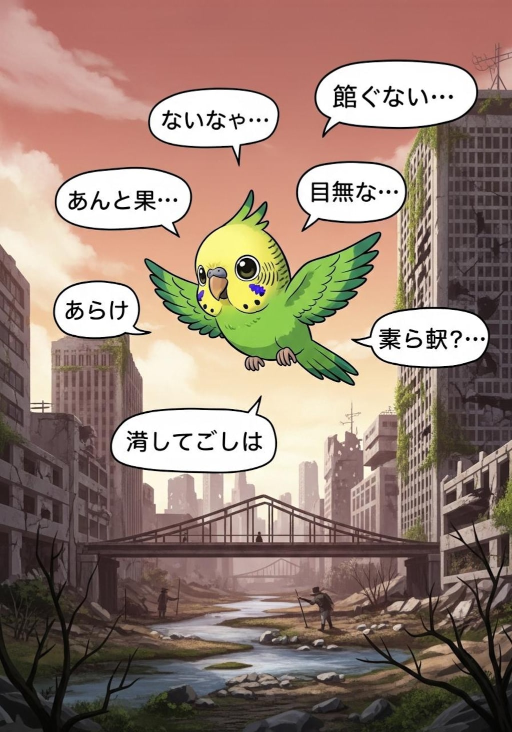 終末の世界でインコさんが何か喋ってる
