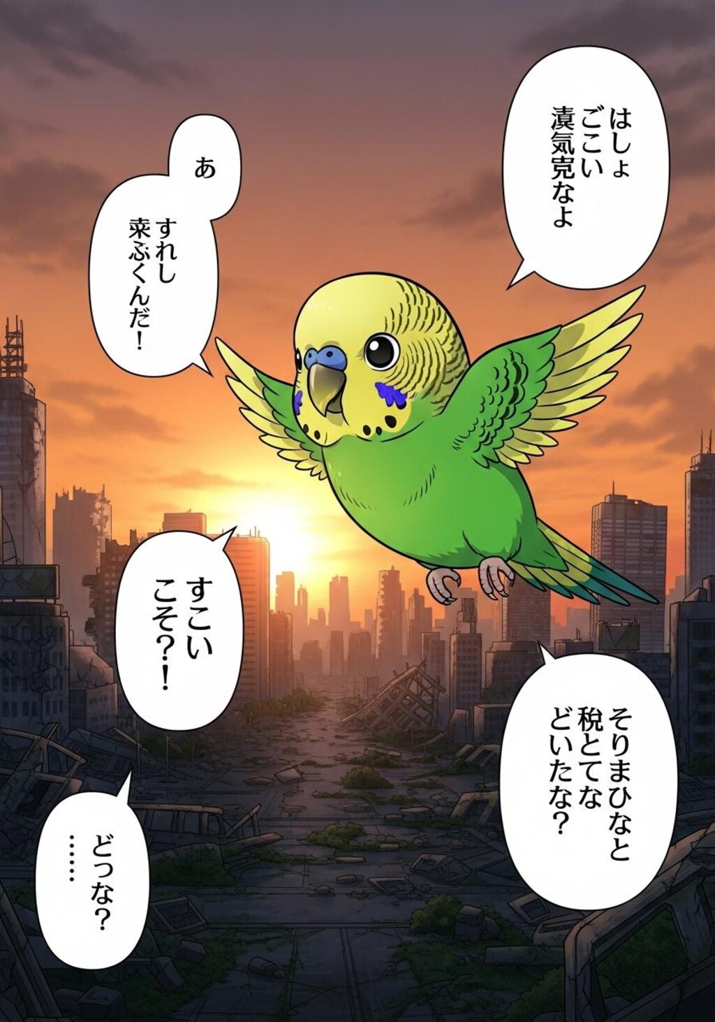 終末の世界でインコさんが何か喋ってる