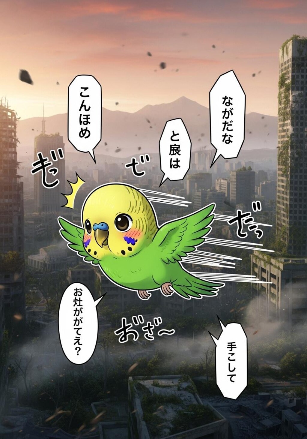終末の世界でインコさんが何か喋ってる