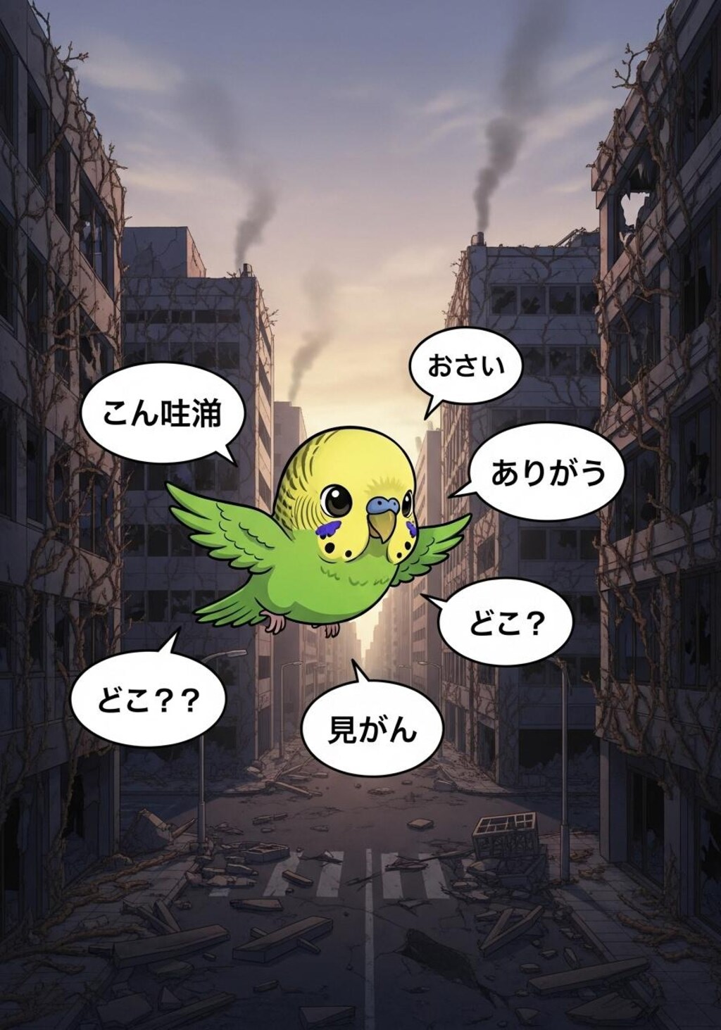 終末の世界でインコさんが何か喋ってる