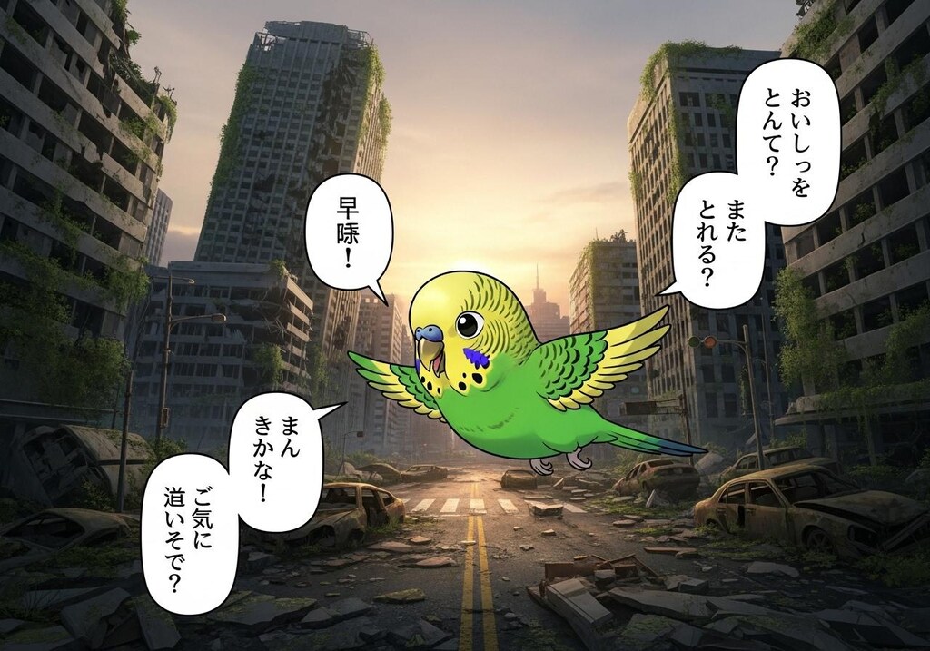終末の世界でインコさんが何か喋ってる