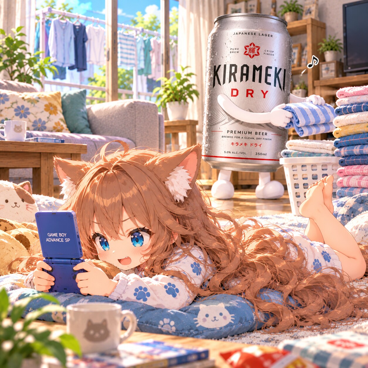 ゲームボーイアドバンスSPで遊ぶ小さな女の子 | の人気AIイラスト・グラビア