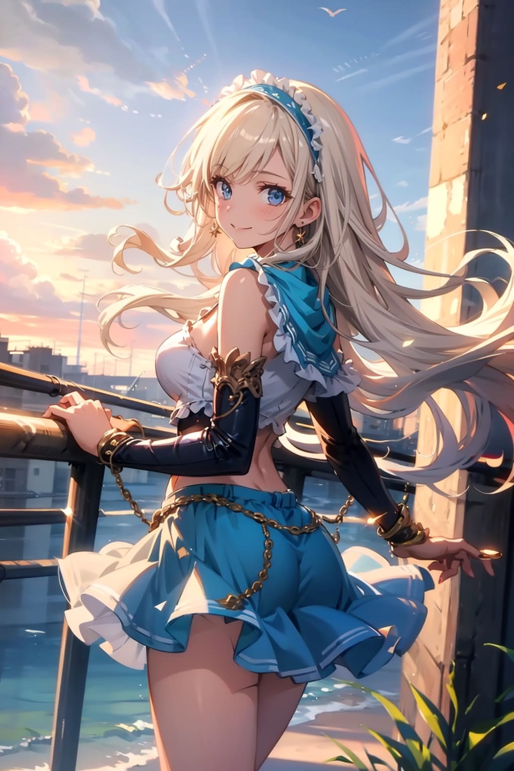 河川を眺める姫君