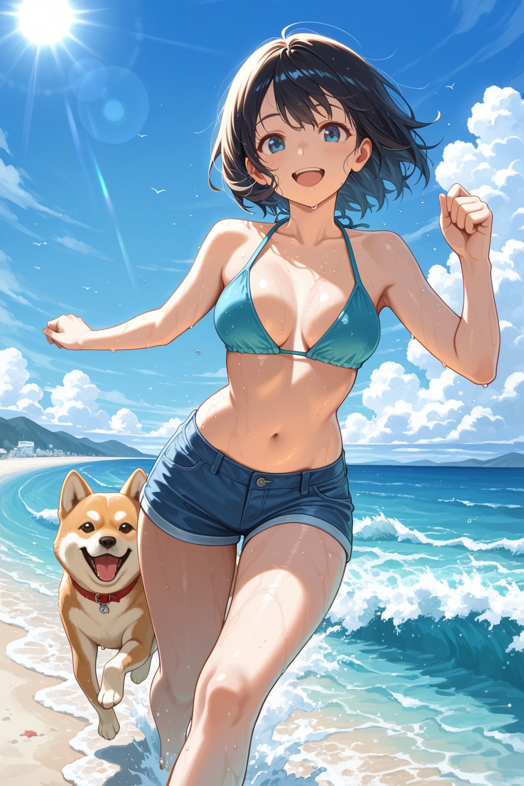 海辺で走る陽向ちゃん