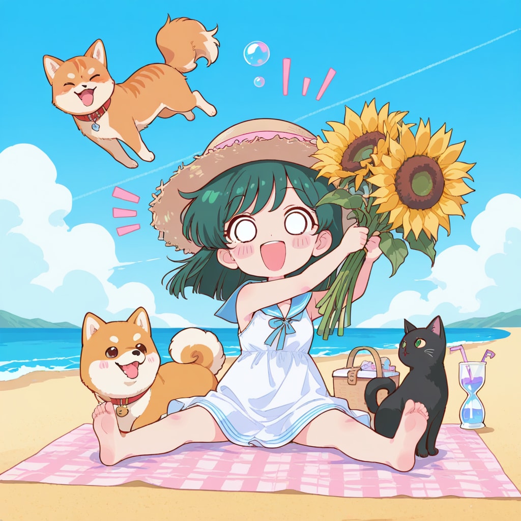 柴犬と猫と緑髪ちゃん