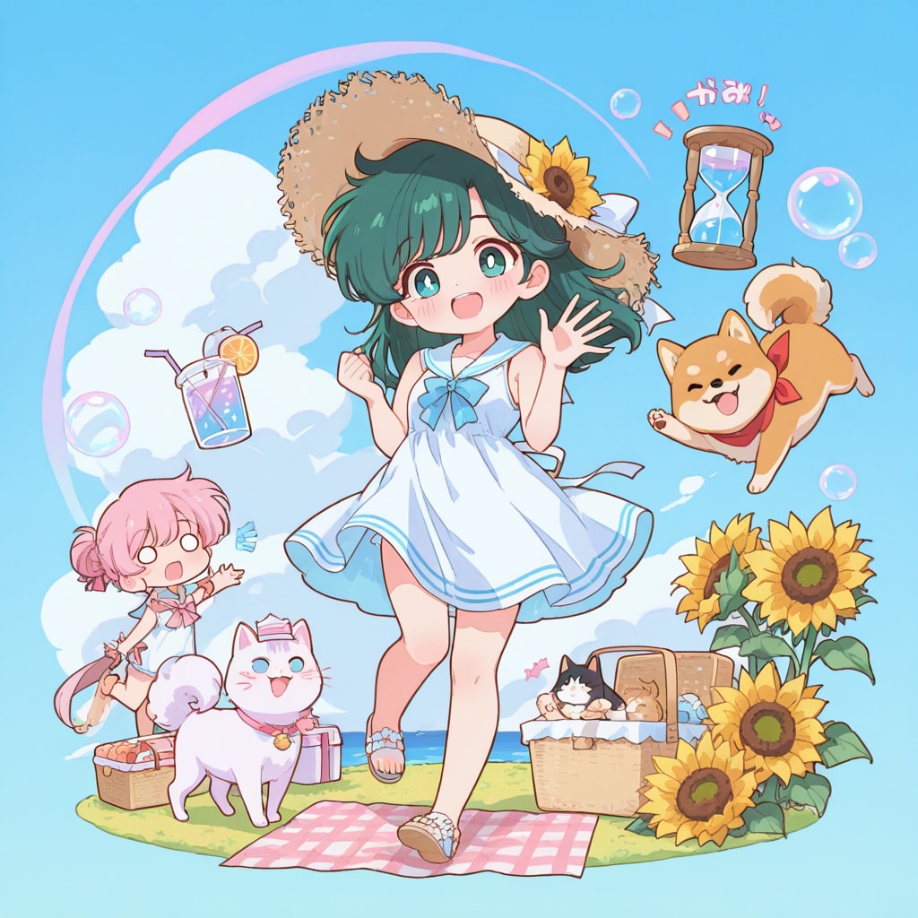 柴犬と猫と緑髪ちゃん
