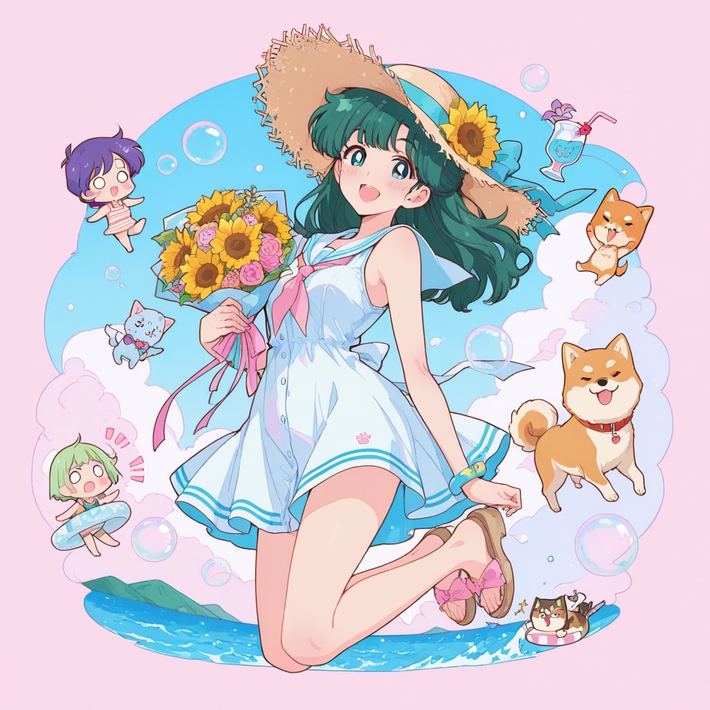 柴犬と猫と緑髪ちゃん