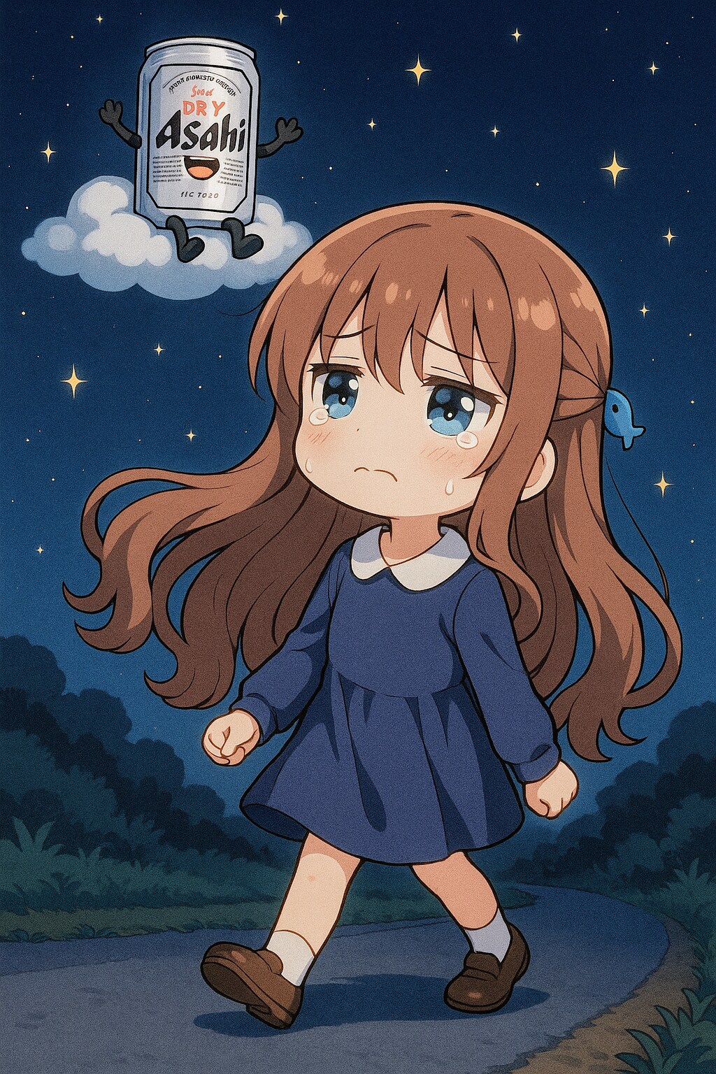 上を向いて歩く小さな女の子