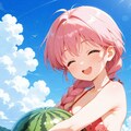 🍉スイカビキニの桃色おさげさん(*´ω｀*) 2枚目