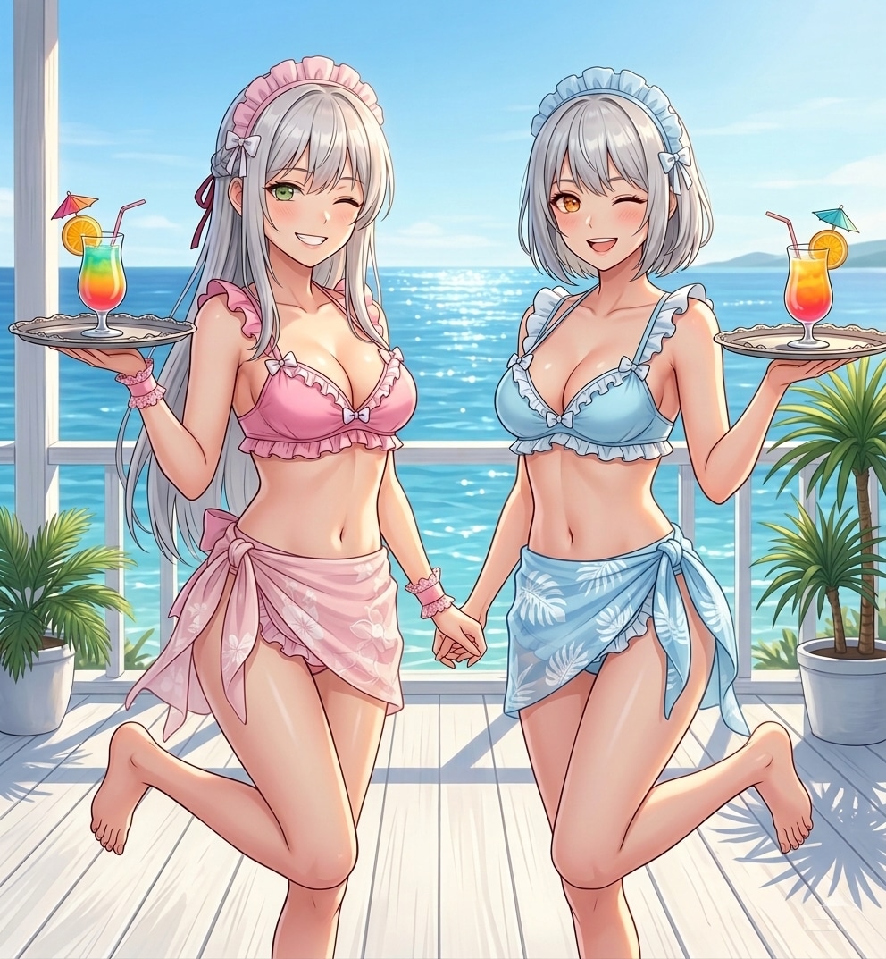 姉妹メイド水着 | の人気AIイラスト・グラビア