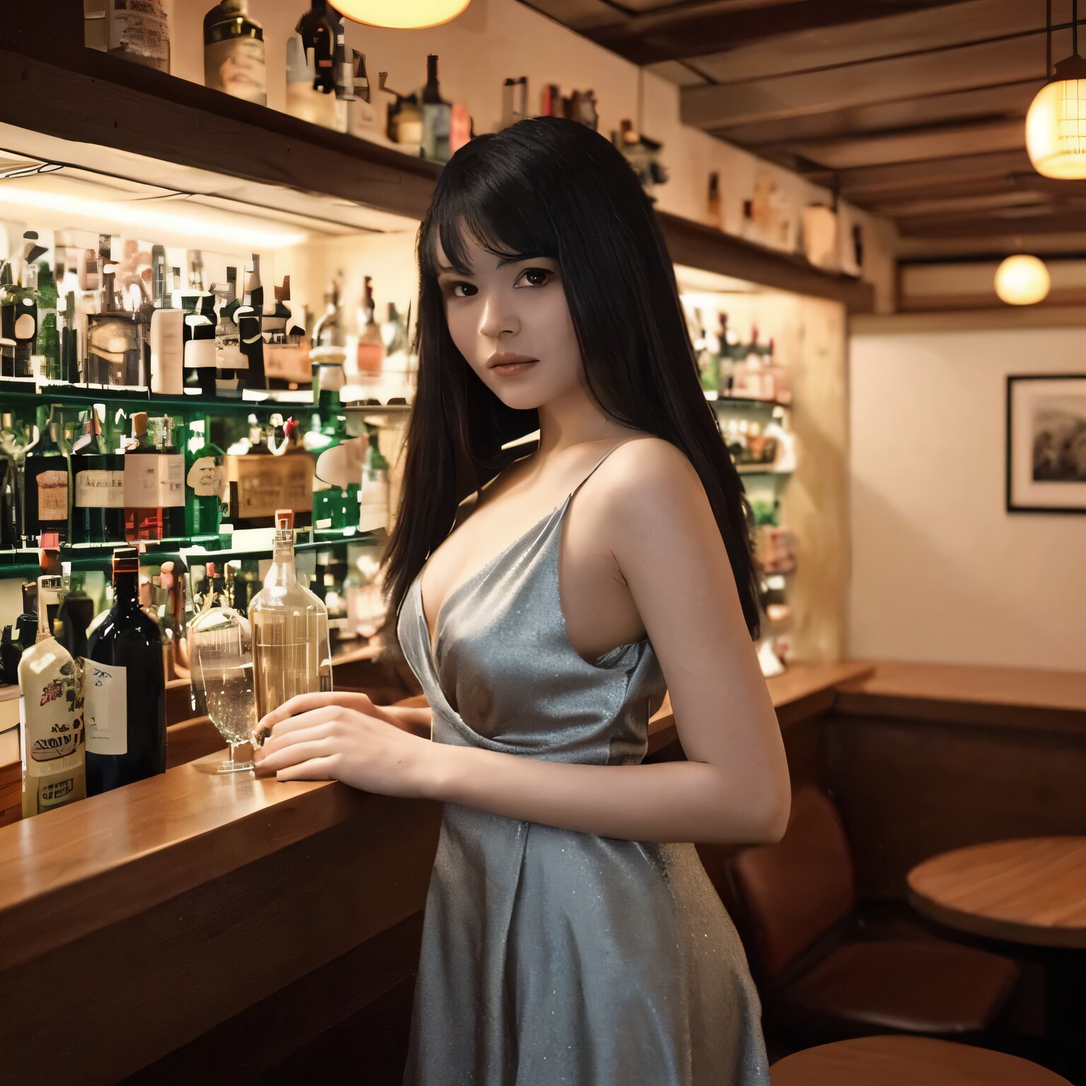 黒髪ロングで酒場の美女４１ | の人気AIイラスト・グラビア