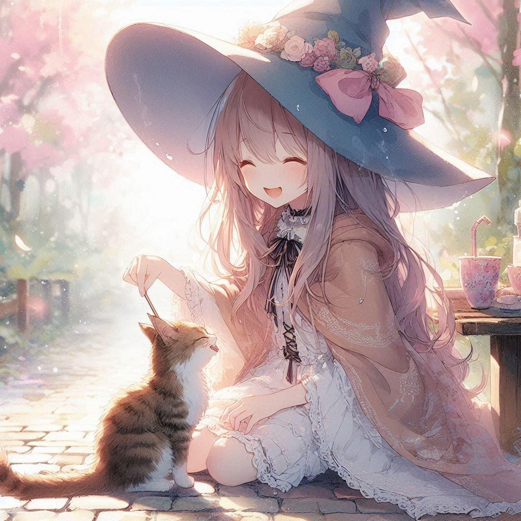戯れる魔法少女と猫