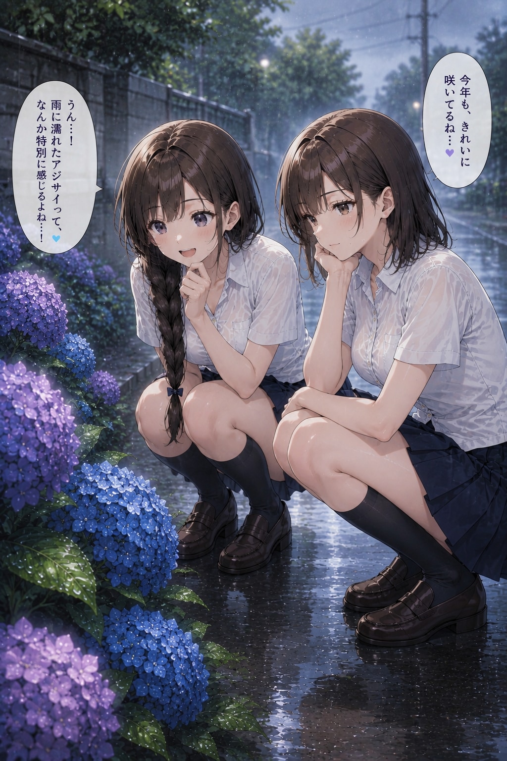 紫陽花と2人