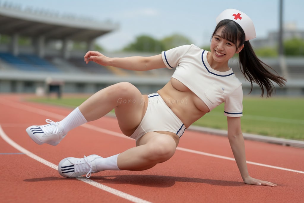 ブルマ看護師の運動会、点滴付パックけ替え競走 4/5 転倒は減点です