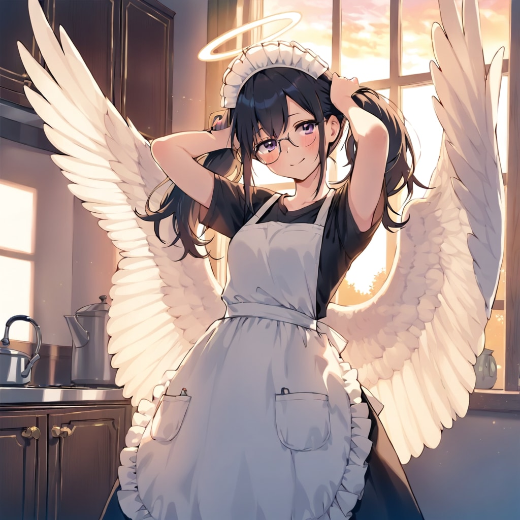 髪結いメガネっ娘天使メイドさん | の人気AIイラスト・グラビア