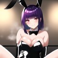 紫髪ショートバニーガールちゃんベッドで開脚誘惑 NovelAI 2枚目