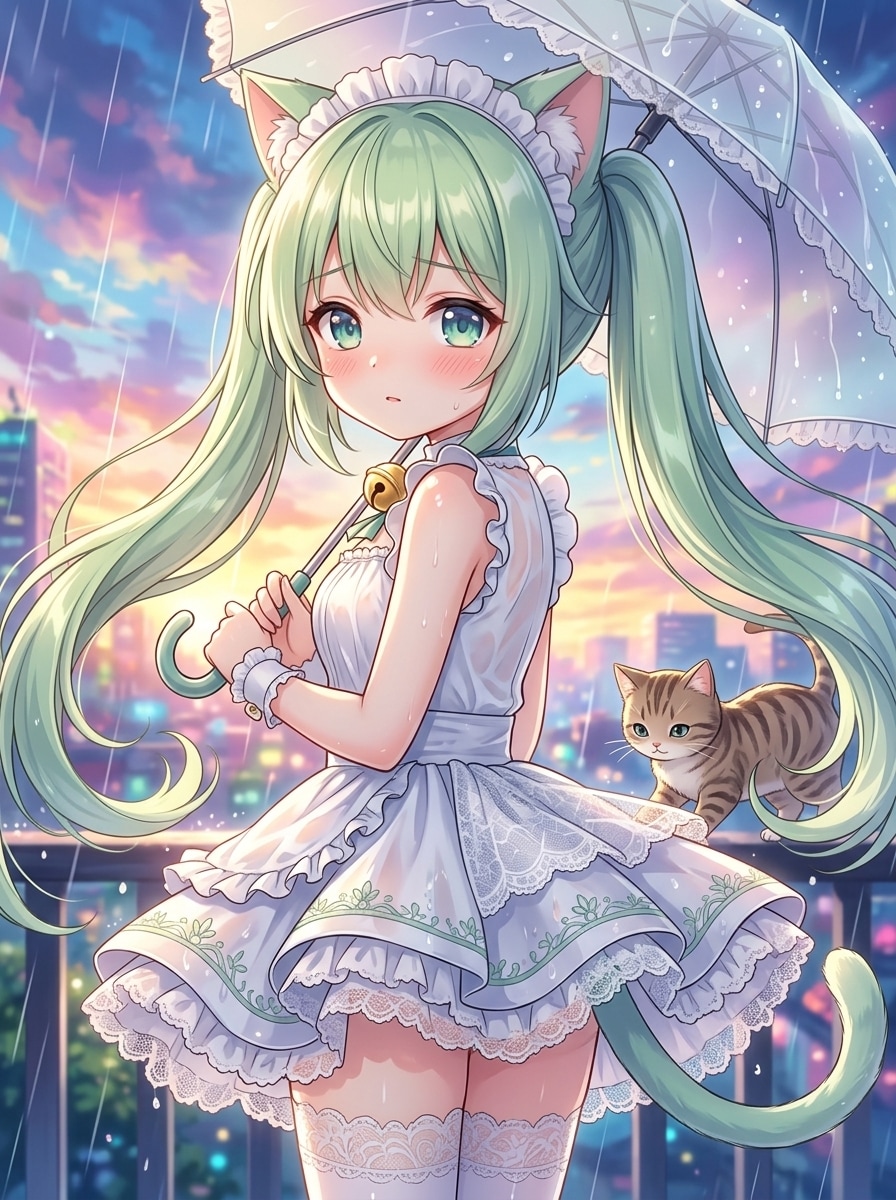 みどツイにゃん。雨 | の人気AIイラスト・グラビア