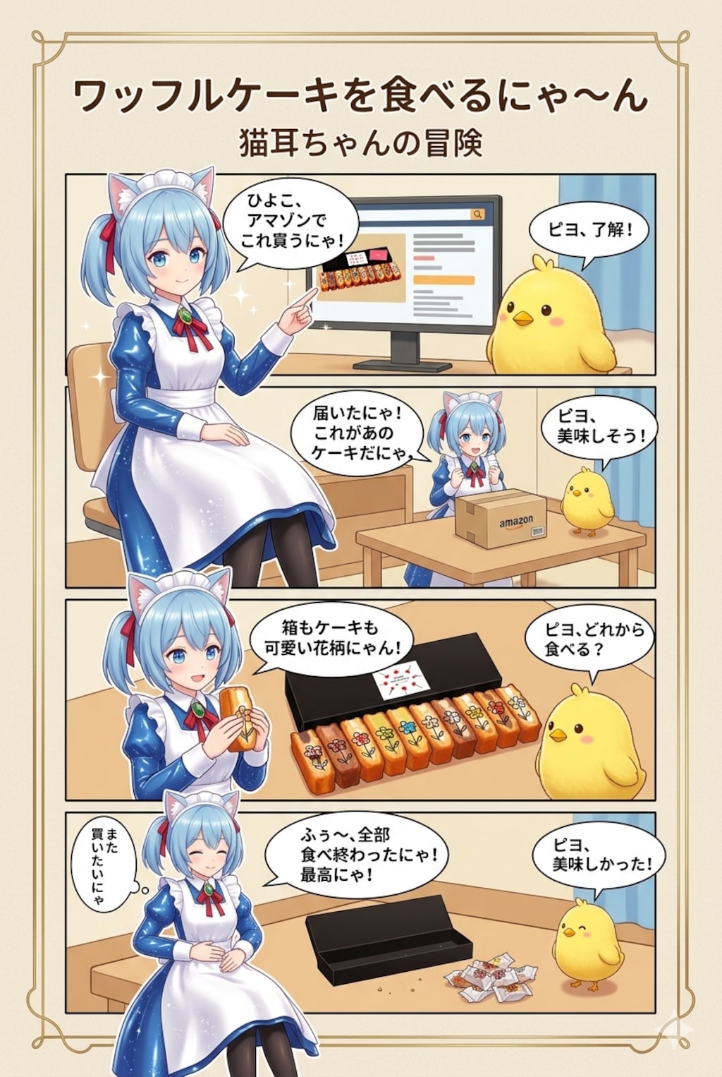 ワッフルケーキを食べるにゃ〜ん