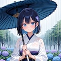 雨の日に和傘を差した「紫陽花娘」 4枚目