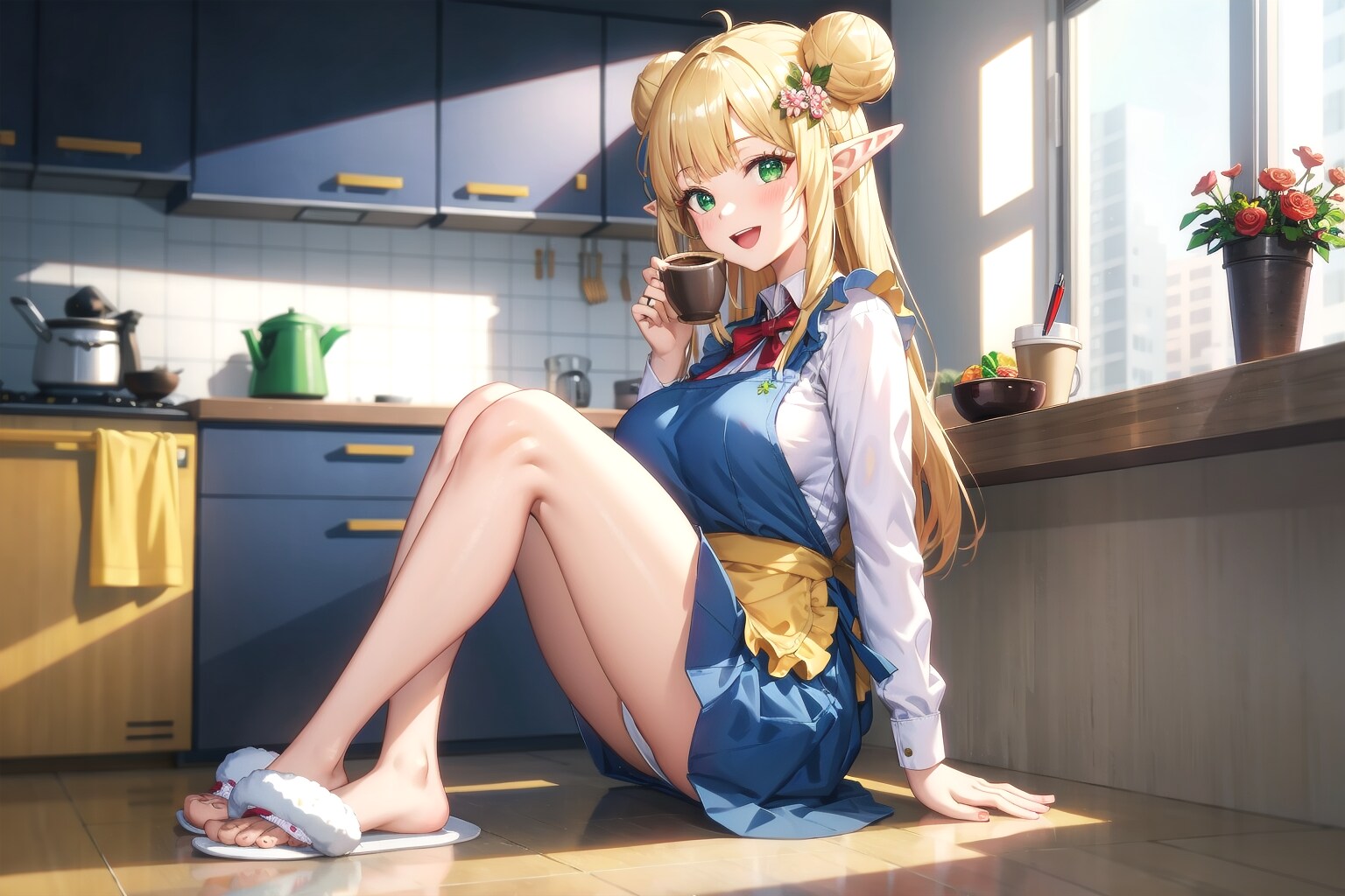 キッチンで