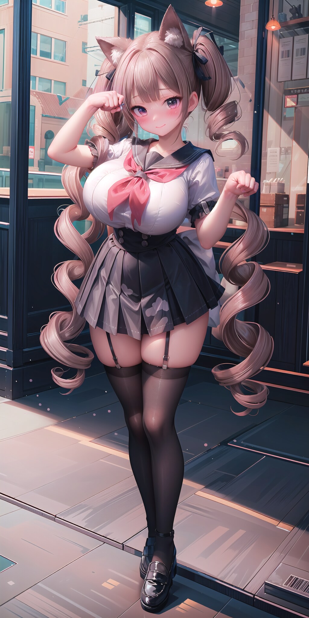 猫ポーズの炉利爆乳メイドコンカフェ嬢