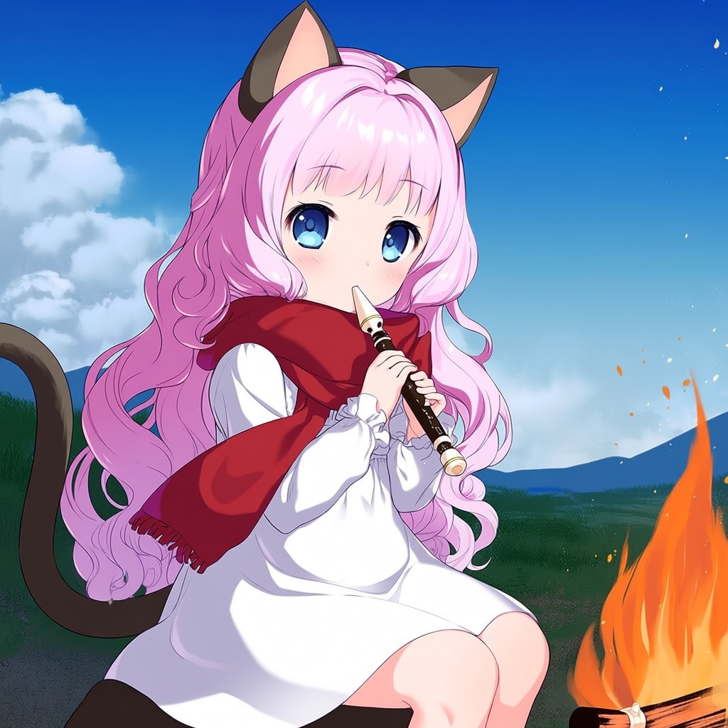 笛を吹く少女