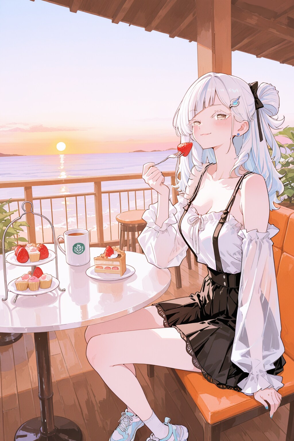 The Sea at Sunset and a Strawberry Dessert.