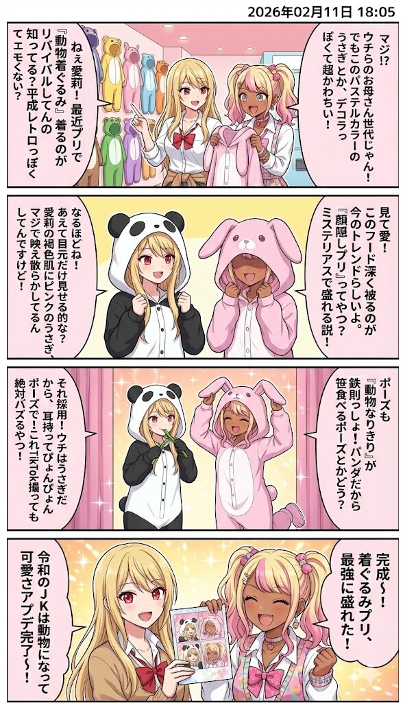「動物着ぐるみプリ」がJKの間で再燃中　毎日漫画18時