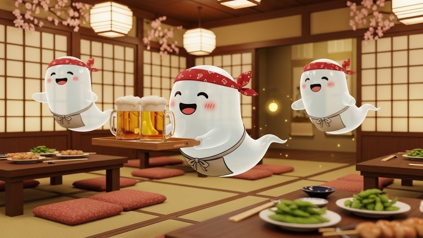 忘年会の準備をするお化けスタッフ達 | の人気AIイラスト・グラビア