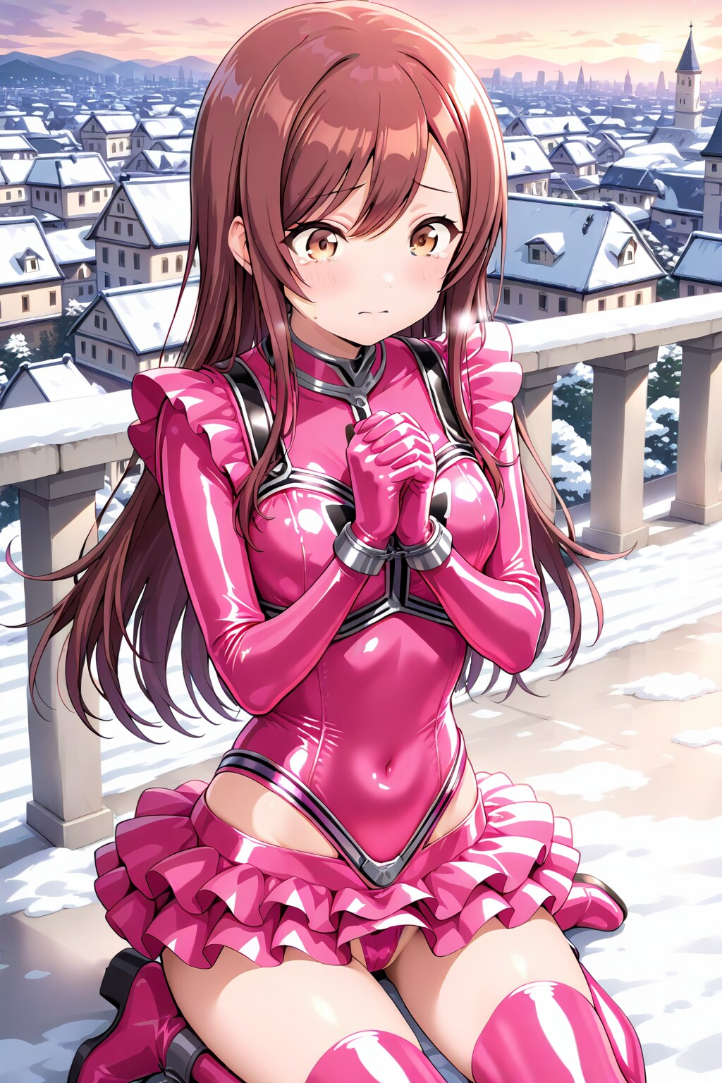戦隊ヒロイン衣装で祈る甘奈