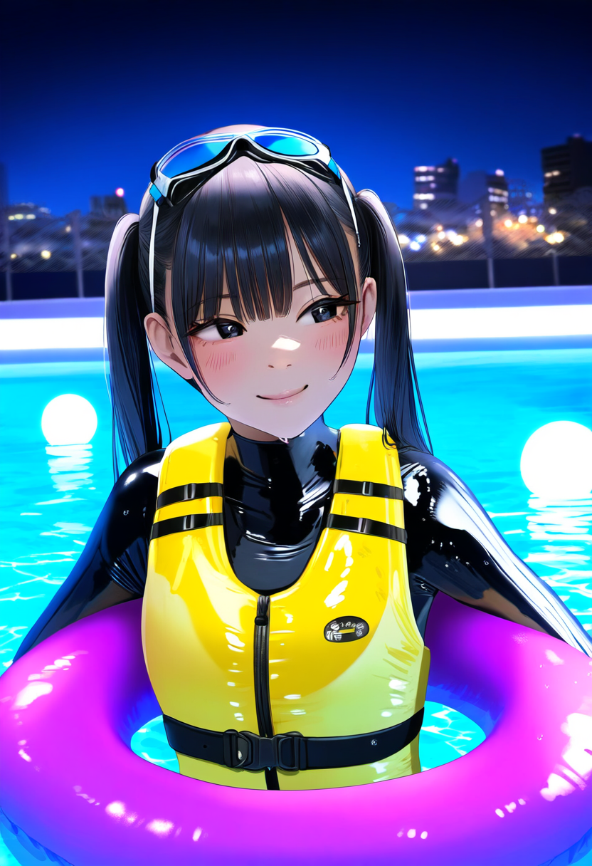 フル装備でナイトプール