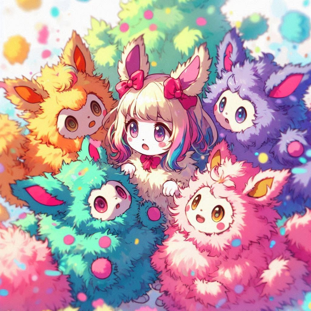 カラフルなモコモコした何か。