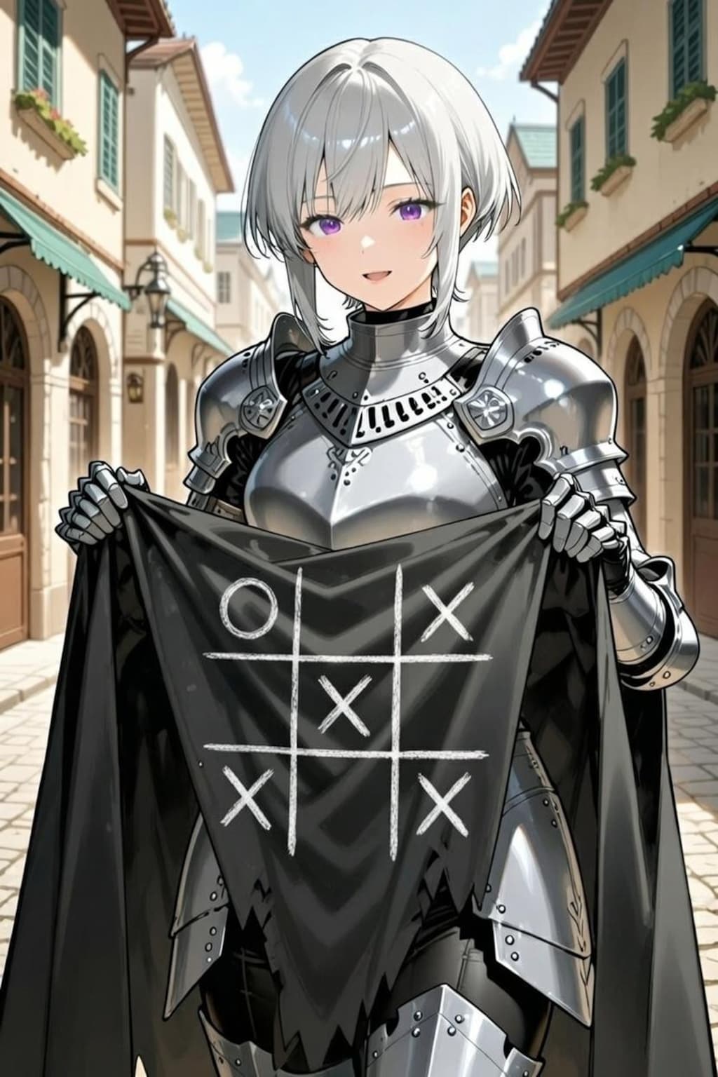 背中のマントで遊ばれてしまう騎士様