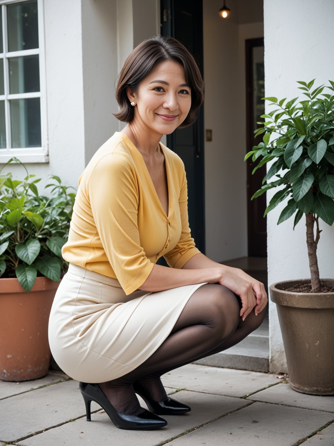 玄関先の隣人奥