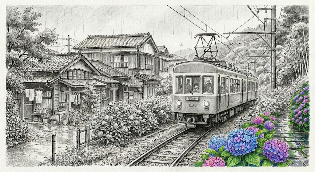 紫陽花と江ノ電 | の人気AIイラスト・グラビア