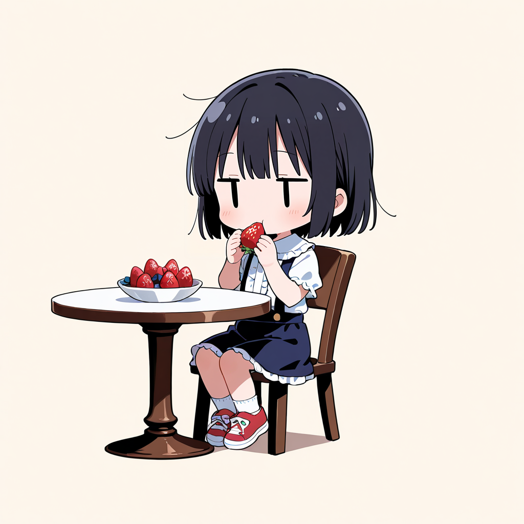 イチゴを食べる