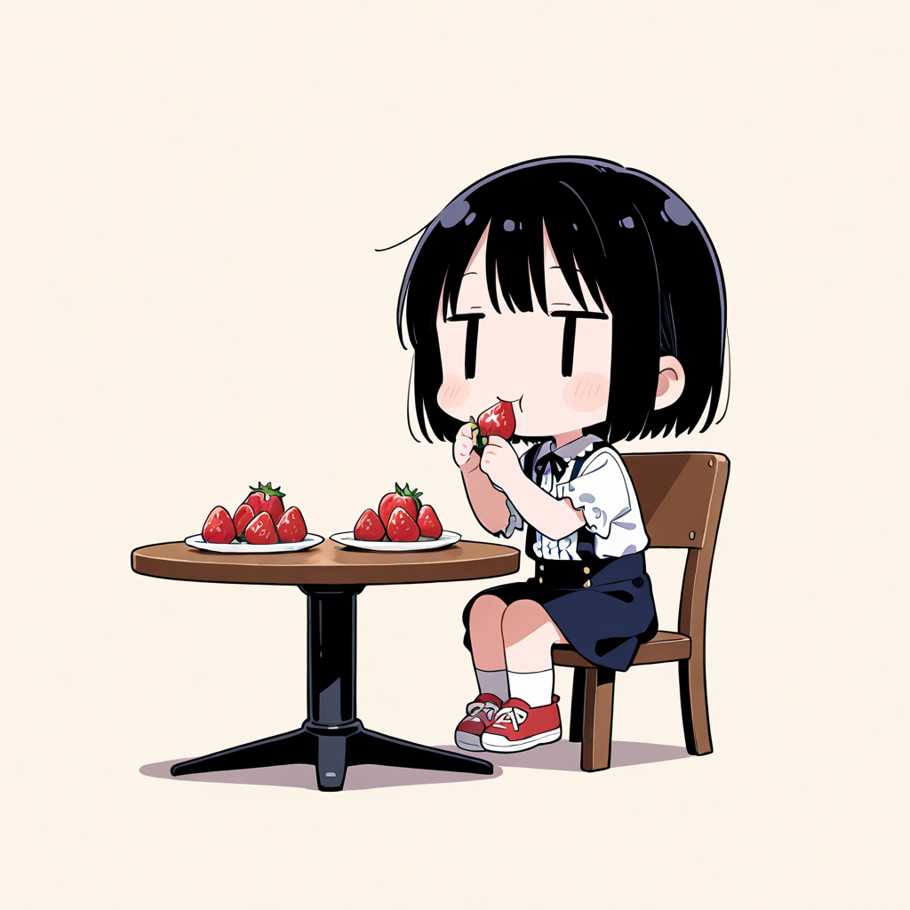 イチゴを食べる