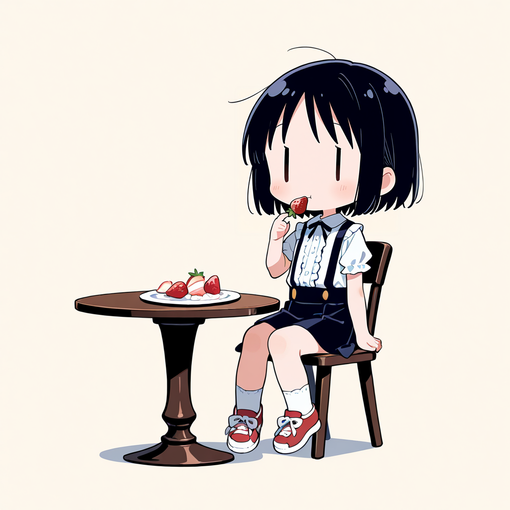 イチゴを食べる