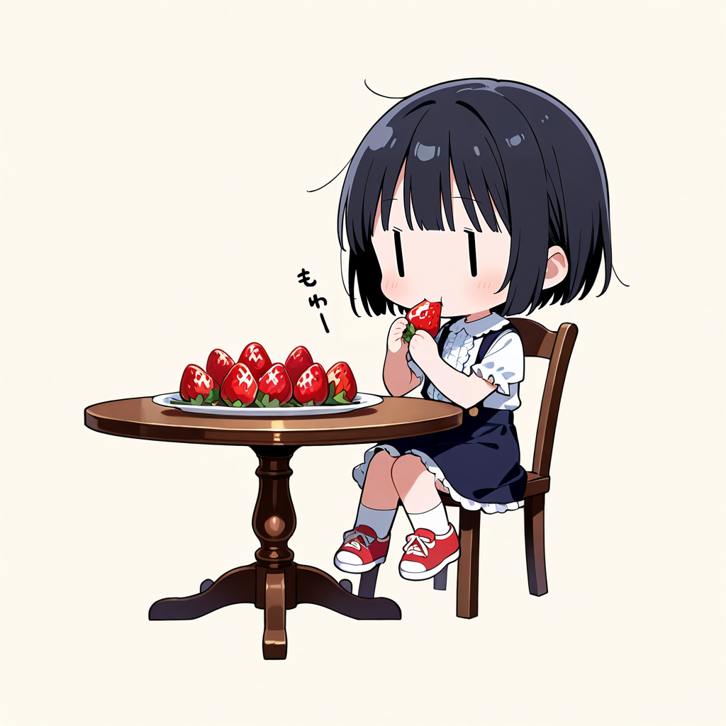 イチゴを食べる