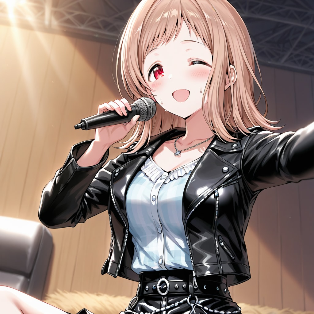 レザーを着てロック調の歌を歌う櫻木真乃