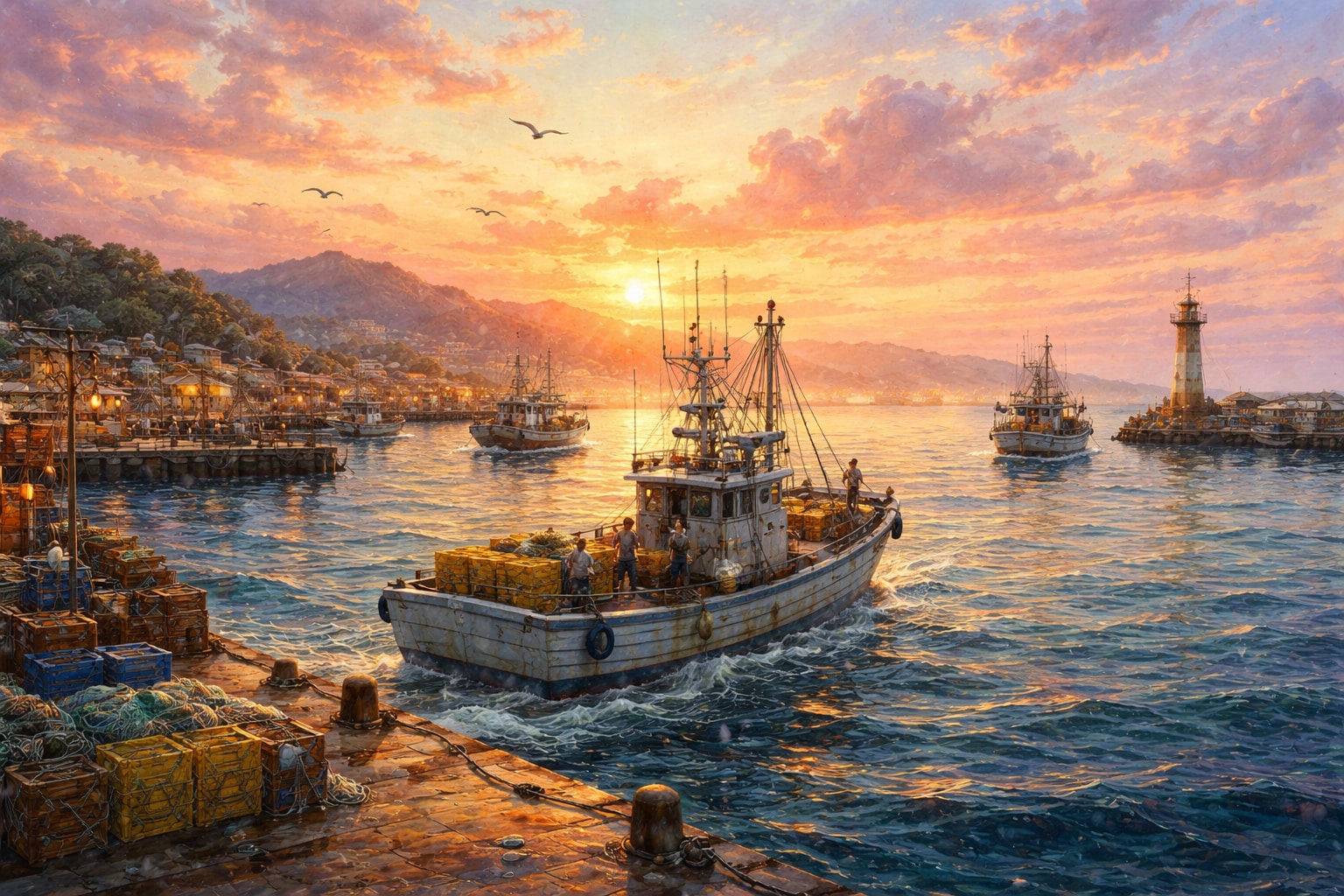 港と漁船 | の人気AIイラスト・グラビア