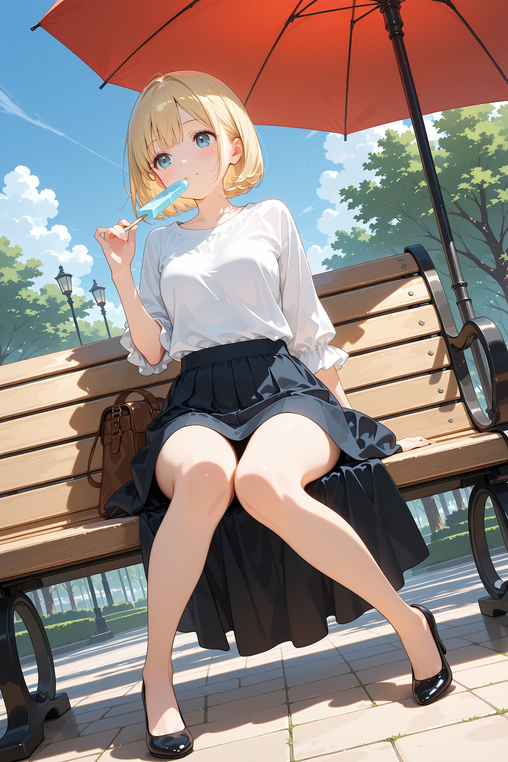 日陰でアイスを食べるOLちゃん