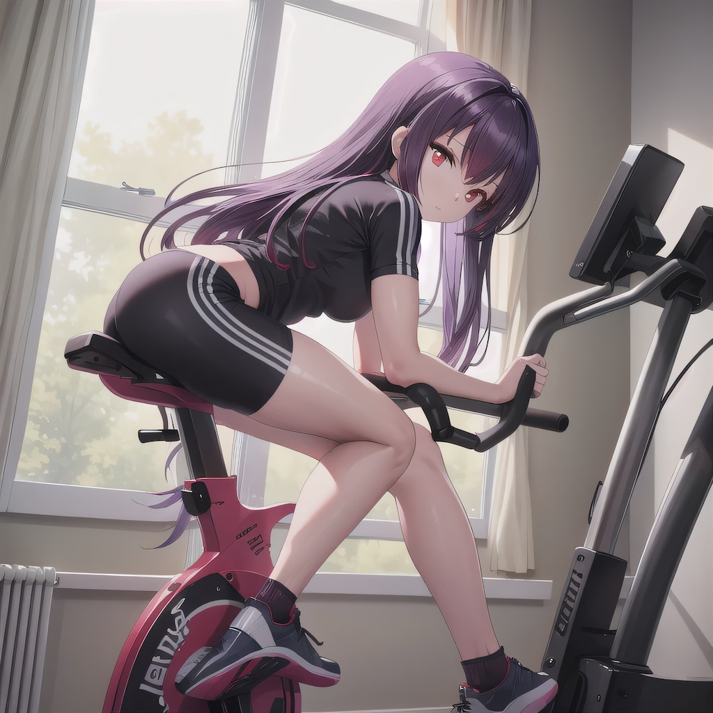 紫髪ロングでエアロバイクの少女４