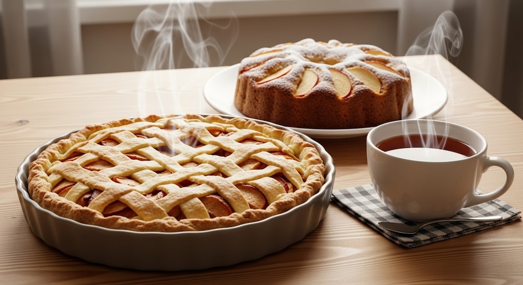 デザートのアップルパイと林檎ケーキのセット