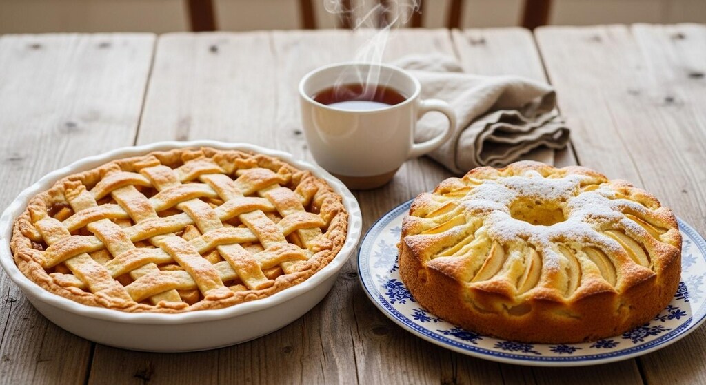 デザートのアップルパイと林檎ケーキのセット