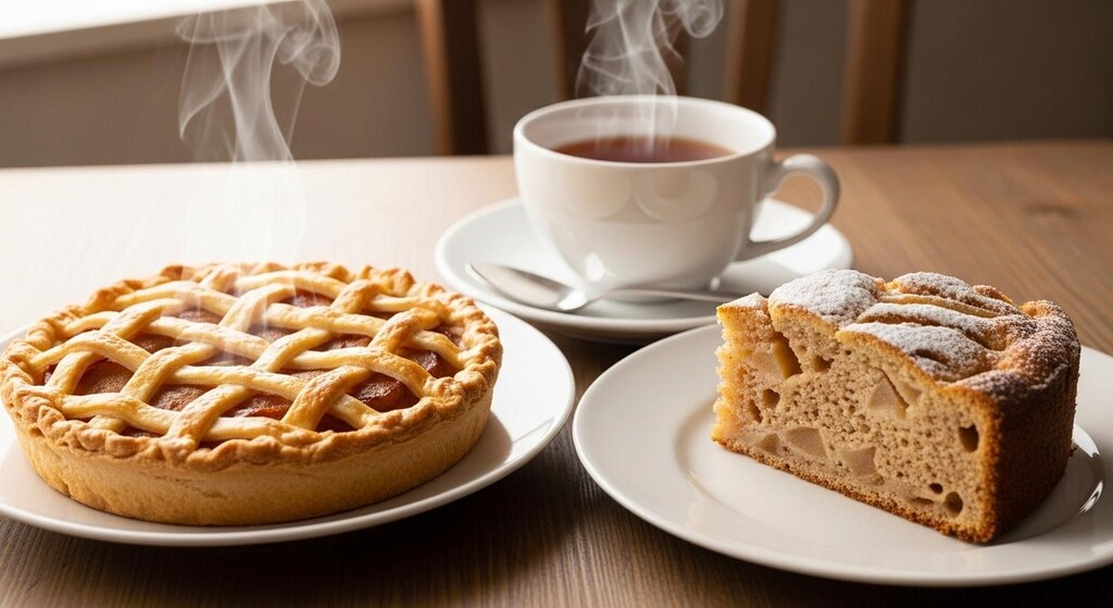 デザートのアップルパイと林檎ケーキのセット