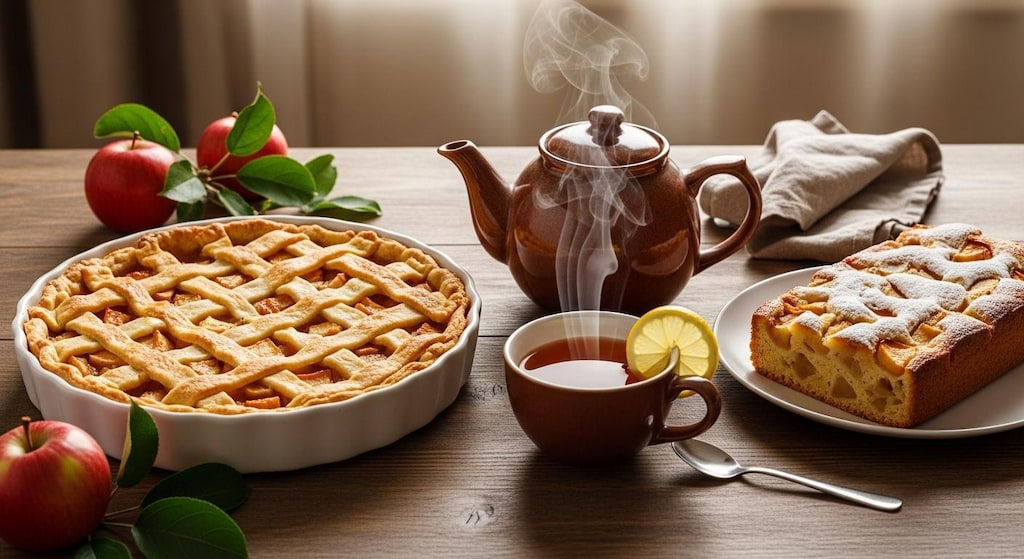 デザートのアップルパイと林檎ケーキのセット