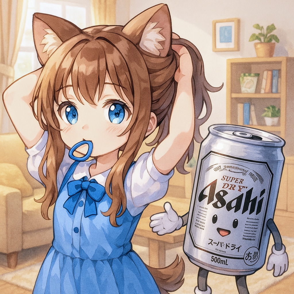 髪を結ぶ小さな女の子